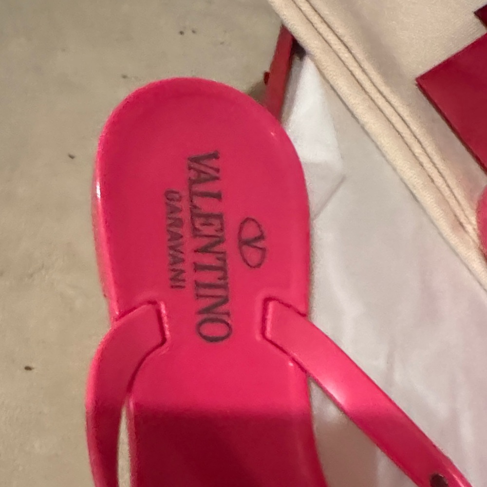 Valentino Vibrant Pink Studded Flip Flops - Picture 3 of 4